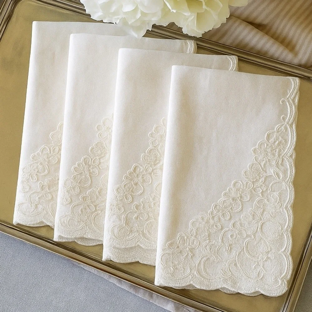 4ct Ivory and Cream Lace Linen Napkin